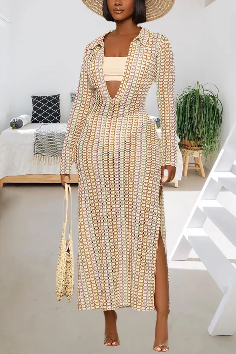 YouSexy Women's Sexy Swimsuit Maxi Dress Long Sleeve Hollow Out Long Beach Cover Up Dress