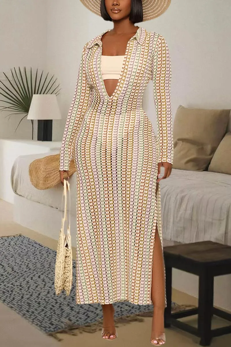 YouSexy Women's Sexy Swimsuit Maxi Dress Long Sleeve Hollow Out Long Beach Cover Up Dress
