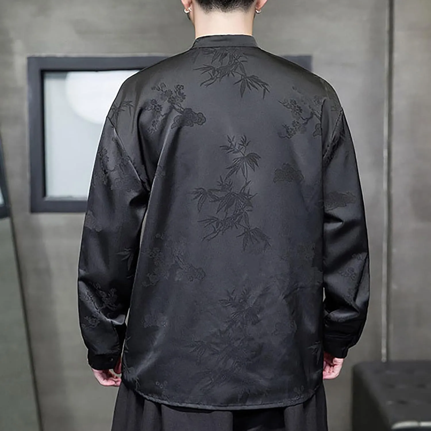 ZYXTIM Tai Chi Clothing Kung Fu Chinese Traditional Uniform Tops Luxury Flowered Printed Button Down Satin Shirt Big&Tall
